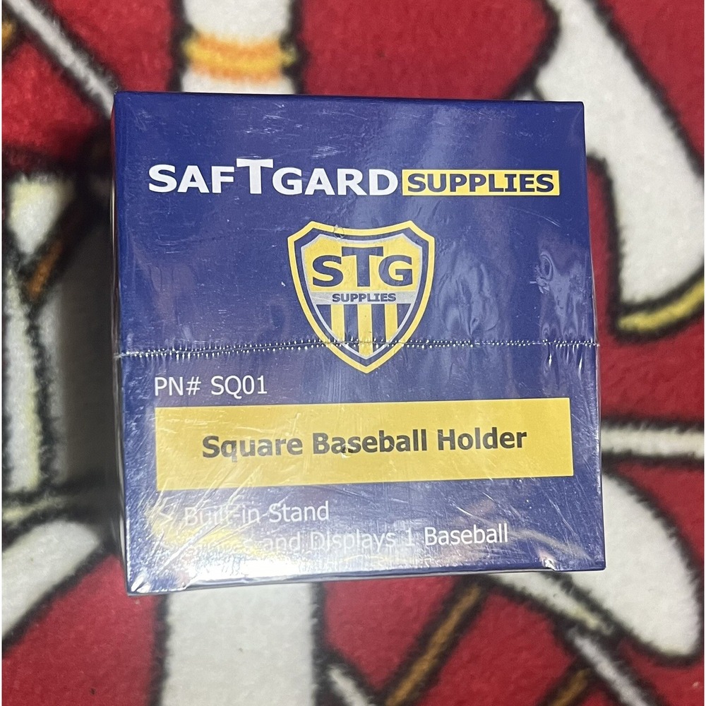 SAFTGARD SUPPLIES Baseball Square Cube Holder Display Case Built-in‎ Stand NEW